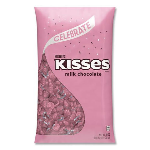 Kisses Milk Chocolate Candy, Pink Foils, 60 Oz Bag