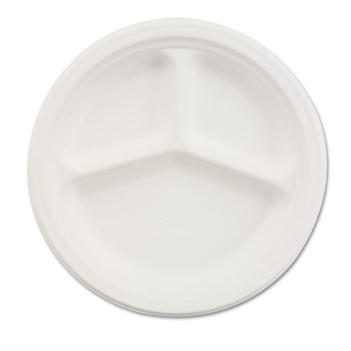 Paper Dinnerware, 3-compartment Plate, 10.25" Dia, White, 500/carton