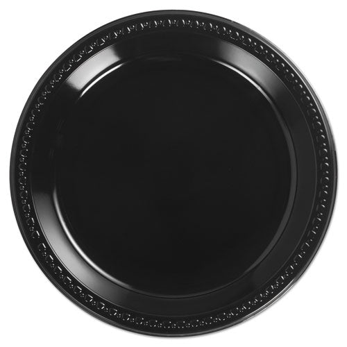 Heavyweight Plastic Plates, 10.25" Dia, Black, 125/pack, 4 Packs/carton