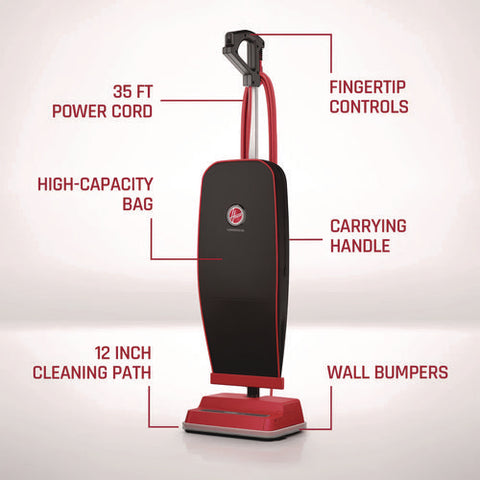 Task Vac Soft Bag Lightweight Upright, 12" Cleaning Path, Black/red