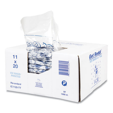 Ice Bags With Twist-ties, Ice: Penguin Icon Labeling, 8 Lb Capacity, 11" X 20", Clear, 1,000/carton