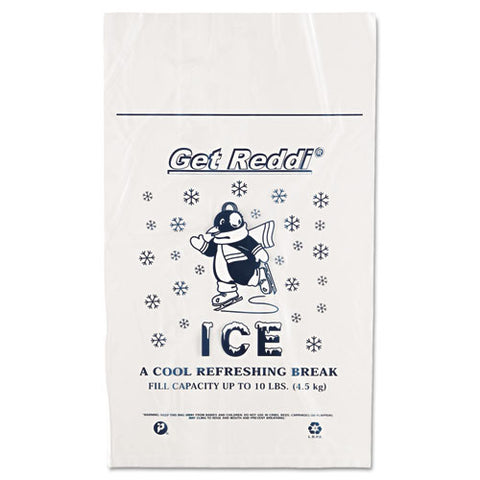 Ice Bags With Twist-ties, Ice: Penguin Icon Labeling, 10 Lb Capacity, 12" X 21", Clear, 1,000/carton