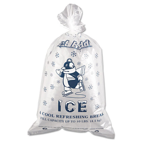 Ice Bags With Twist-ties, Ice: Penguin Icon Labeling, 10 Lb Capacity, 12" X 21", Clear, 1,000/carton