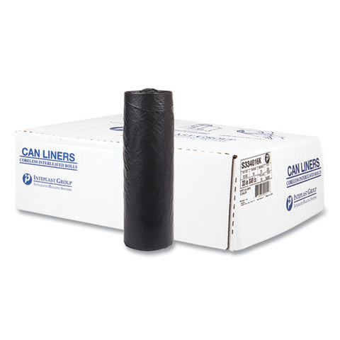 High-density Commercial Can Liners, 33 Gal, 16 Mic, 33" X 40", Black, Interleaved Roll, 25 Bags/roll, 10 Rolls/carton