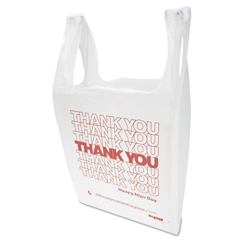 "thank You" Handled T-shirt Bag, Have A Nice Day Labeling, Cut-out Handles, 11.5" X 6.5" X 21", White/red, 900/carton