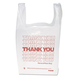 "thank You" Handled T-shirt Bag, Have A Nice Day Labeling, Cut-out Handles, 11.5" X 6.5" X 21", White/red, 900/carton