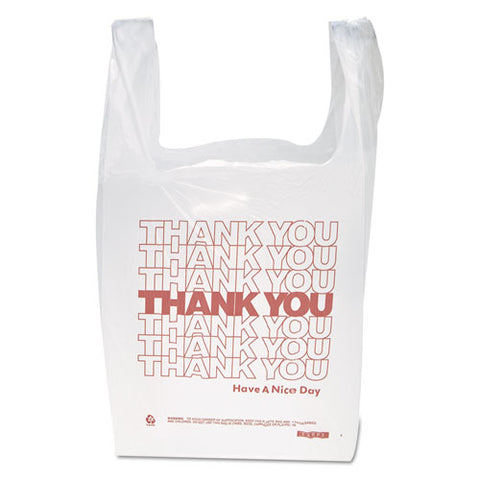 "thank You" Handled T-shirt Bag, Have A Nice Day Labeling, Cut-out Handles, 11.5" X 6.5" X 21", White/red, 900/carton