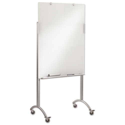 Clarity Mobile Easel With Integrated Glass Marker Board, 36" X 48", White Surface, Powder-coated Steel Frame