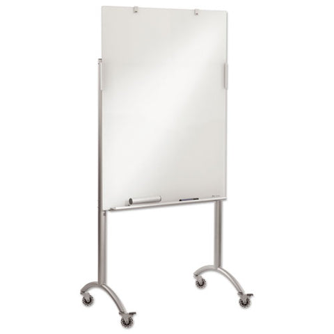 Clarity Mobile Easel With Integrated Glass Marker Board, 36" X 48", White Surface, Powder-coated Steel Frame