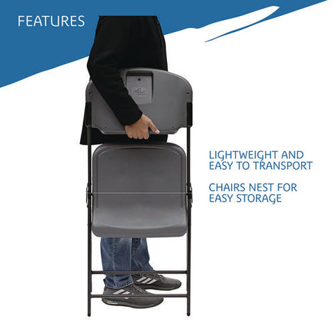 Rough N Ready Commercial Folding Chair, Supports Up To 350 Lb, 15.25" Seat Height, Charcoal Seat, Charcoal Back, Silver Base