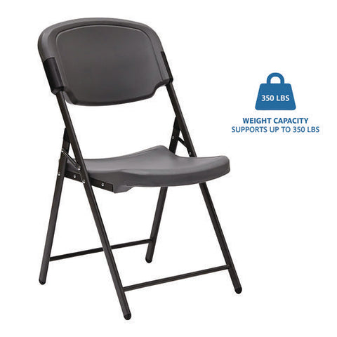 Rough N Ready Commercial Folding Chair, Supports Up To 350 Lb, 15.25" Seat Height, Charcoal Seat, Charcoal Back, Silver Base