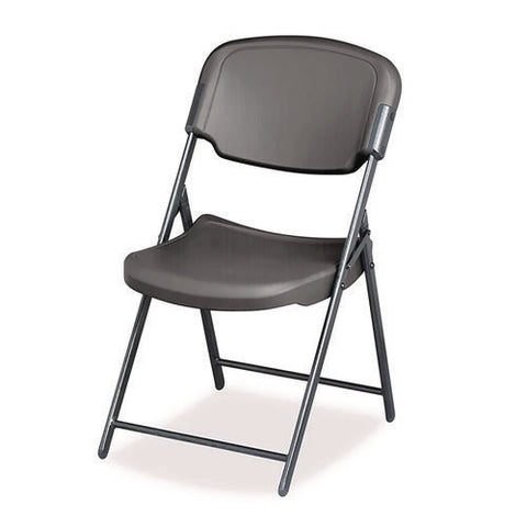 Rough N Ready Commercial Folding Chair, Supports Up To 350 Lb, 15.25" Seat Height, Charcoal Seat, Charcoal Back, Silver Base