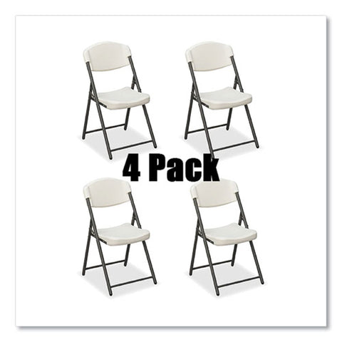 Rough N Ready Commercial Folding Chair, Supports Up To 350lb, 18" Seat Height, Platinum Granite Seat/back, Black Base, 4/pack