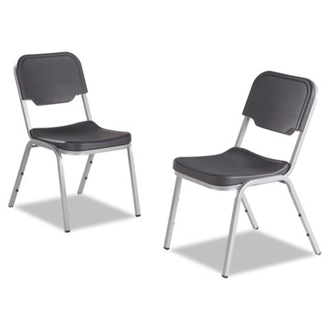 Rough N Ready Stack Chair, Supports Up To 500 Lb, 17.5" Seat Height, Black Seat, Black Back, Silver Base, 4/carton