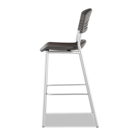 Cafeworks Stool, Supports Up To 225 Lb, 30" Seat Height, Graphite Seat, Graphite Back, Silver Base