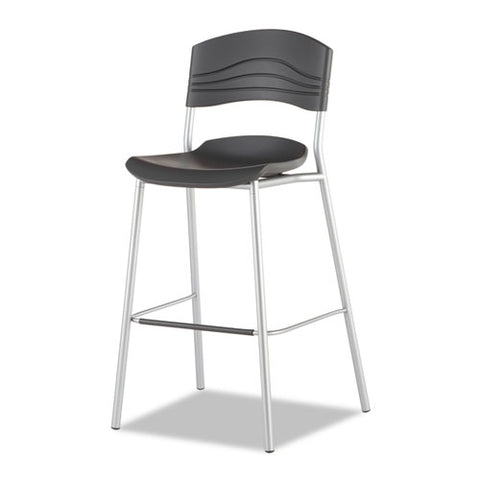 Cafeworks Stool, Supports Up To 225 Lb, 30" Seat Height, Graphite Seat, Graphite Back, Silver Base