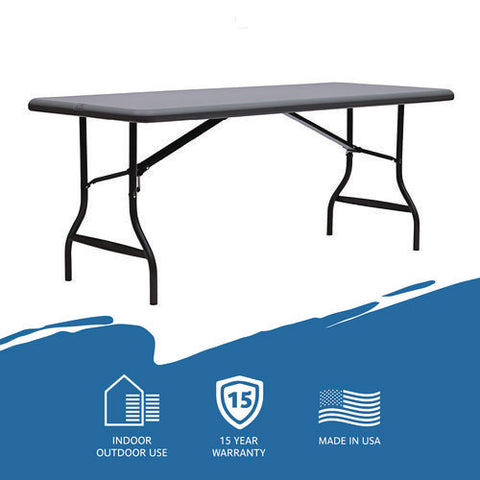 Indestructable Industrial Folding Table, Rectangular, 72" X 30" X 29", Charcoal