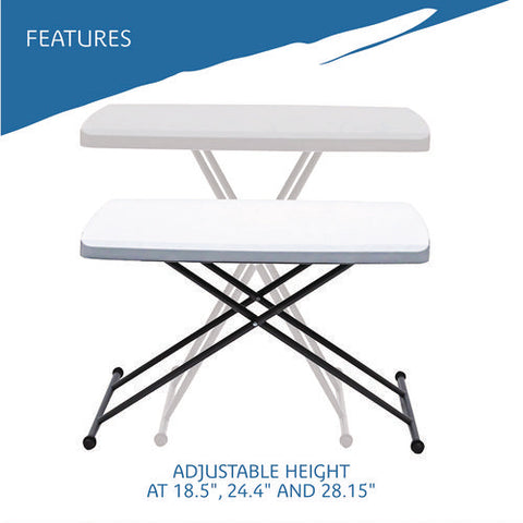 Indestructable Classic Personal Folding Table, 30" X 20" X 25" To 28", Platinum/gray