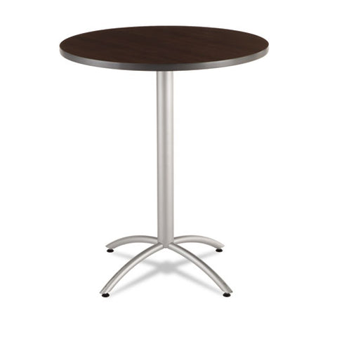 Cafeworks Table, Bistro-height, Round, 36" X 42", Walnut Top, Silver Base