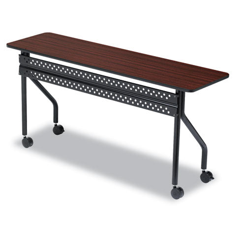 Officeworks Mobile Training Table, Rectangular, 60" X 18" X 29", Mahogany/black