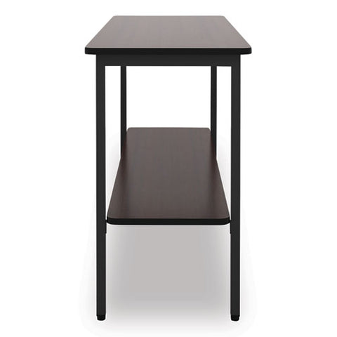 Officeworks One-shelf Utility Table, Rectangular, 47.25" X 17.7" X 29.5", Walnut Top, Black Base/legs