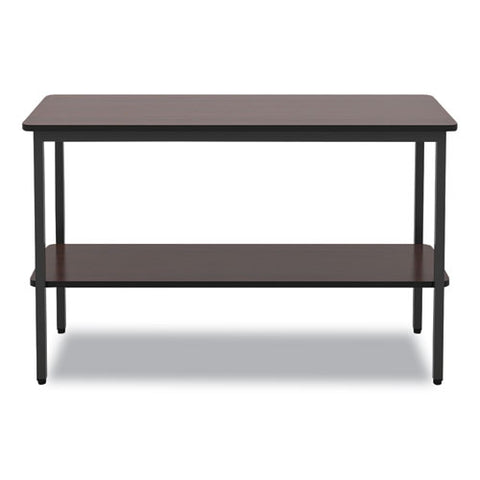 Officeworks One-shelf Utility Table, Rectangular, 47.25" X 17.7" X 29.5", Walnut Top, Black Base/legs