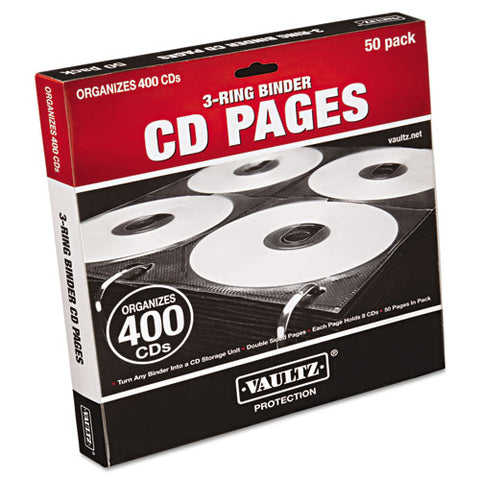 Two-sided Cd Refill Pages For Three-ring Binder, 8 Disc Capacity, Clear/black, 50/pack