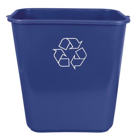 Soft-sided Recycle Logo Plastic Wastebasket, 28 Qt, Polyethylene, Blue