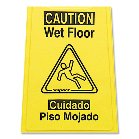 Bilingual Yellow Wet Floor Sign, 12.05 X 1.55 X 24.3