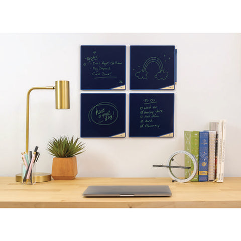 Versatiles Memo Board, 8.25" X 8.25", Black Surface, Blue Plastic Frame