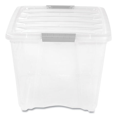 Stack And Pull Latching Flat Lid Storage Box, 13.5 Gal, 22" X 16.5" X 13.03", Clear