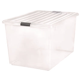 132 Qt. Latch Lid Storage Box, 20.9" X 28.8" X 17.8", Clear/black