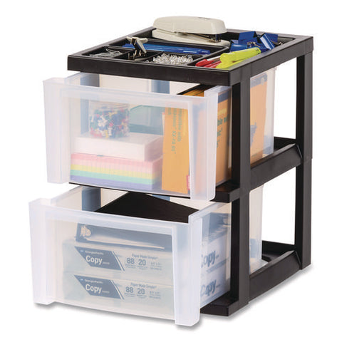 2-compartment Desktop Stackable Storage Drawer, 12.17 X 14.33 X 16.77, Black/translucent White