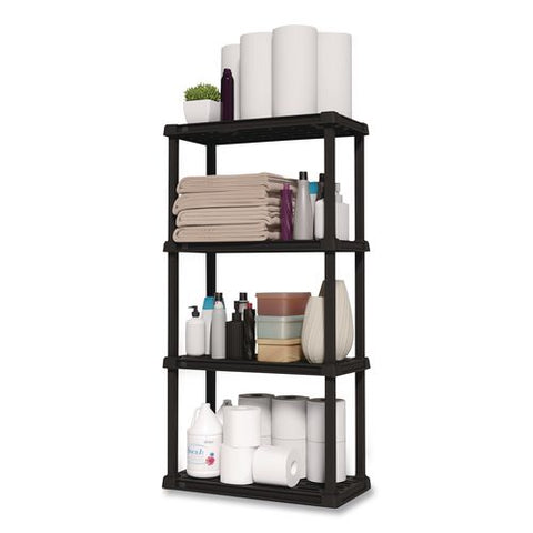 Plastic Shelving Unit, 4 Shelves, 23.9 X 11.8 X 48.3, Black
