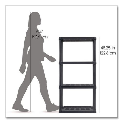 Plastic Shelving Unit, 4 Shelves, 23.9 X 11.8 X 48.3, Black