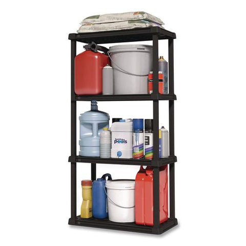 Plastic Shelving Unit, 4 Shelves, 23.9 X 11.8 X 48.3, Black
