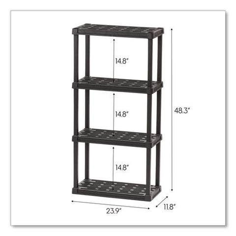 Plastic Shelving Unit, 4 Shelves, 23.9 X 11.8 X 48.3, Black