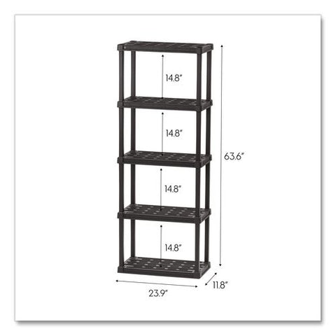Plastic Shelving Unit, 5 Shelves, 63.9 X 11.8 X 23.9, Black