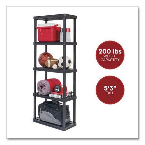 Plastic Shelving Unit, 5 Shelves, 63.9 X 11.8 X 23.9, Black