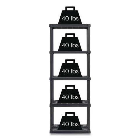 Plastic Shelving Unit, 5 Shelves, 63.9 X 11.8 X 23.9, Black