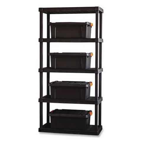Plastic Shelving Unit, 5 Shelves, 35.9 X 17.9 X 73.4, Black