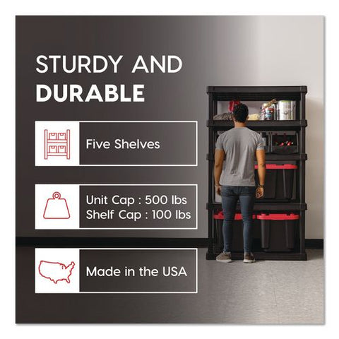 Plastic Shelving Unit, 5 Shelves, 35.9 X 17.9 X 73.4, Black