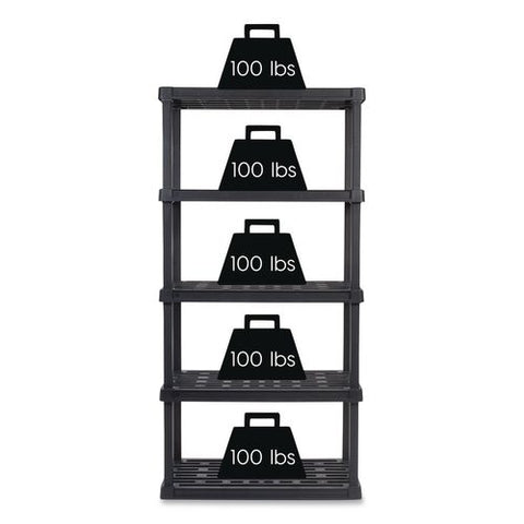 Plastic Shelving Unit, 5 Shelves, 35.9 X 17.9 X 73.4, Black