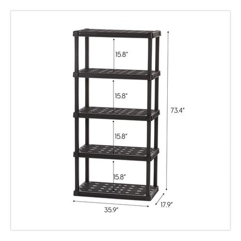 Plastic Shelving Unit, 5 Shelves, 35.9 X 17.9 X 73.4, Black