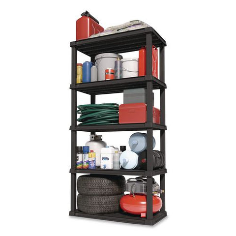 Plastic Shelving Unit, 5 Shelves, 35.9 X 17.9 X 73.4, Black