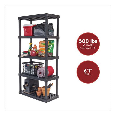 Plastic Shelving Unit, 5 Shelves, 35.9 X 17.9 X 73.4, Black