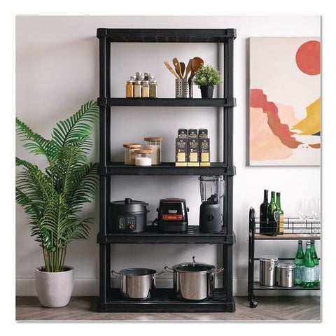 Plastic Shelving Unit, 5 Shelves, 35.9 X 17.9 X 73.4, Black