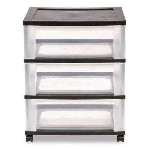 Three-drawer Durable Storage Cart, Plastic, 22 X 15.69 X 25.48, Clear/black