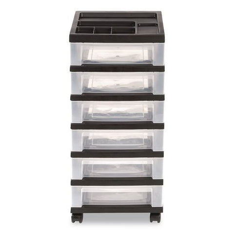 Six-drawer Durable Storage Cart, Plastic, 15 Lb Capacity, 12.13 X 14.38 X 26.38, Clear/black