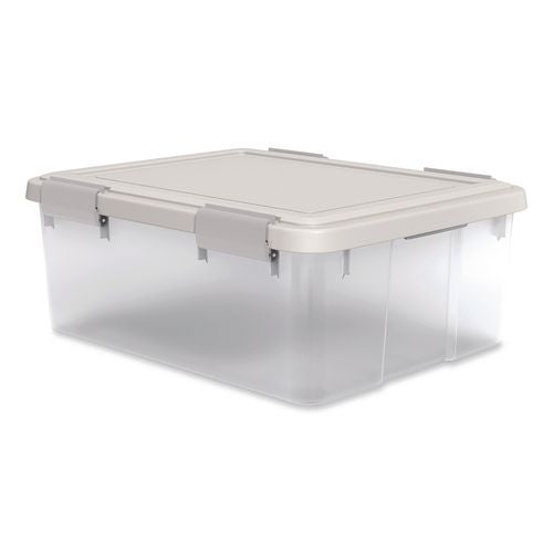 Weatherpro Latching Lid Storage Bin, 30.6 Qt, 15.75 X 19.68 X 7.75, Clear
